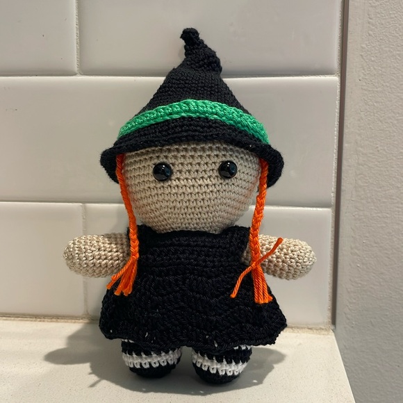 Handcrafted Witch Doll in Dress Halloween Fall Holiday Decor Crochet Toy Pumpkin - Picture 1 of 13